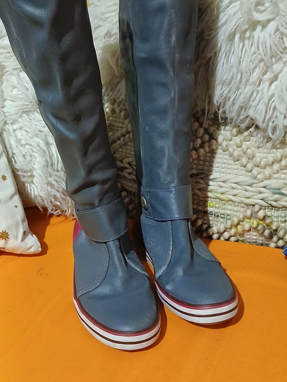 Nike Women's Knee-High Sneakers - Slate Blue with Red Accent